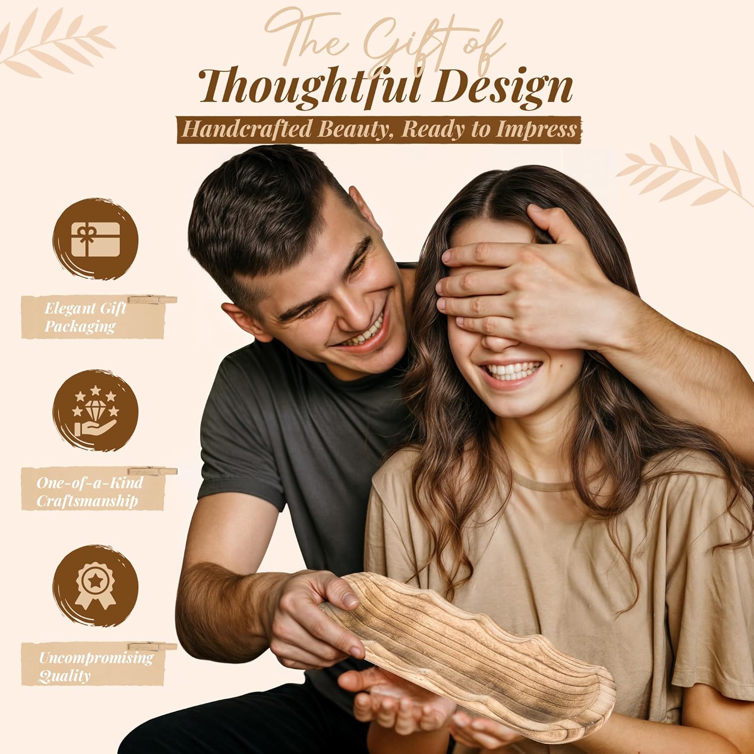Wavy Edge Wooden Dough Bowl for Decor 16"L Lightweight Paulownia Wood Hand Carved Decorative Wooden