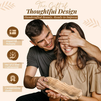 Wavy Edge Wooden Dough Bowl for Decor 16"L Lightweight Paulownia Wood Hand Carved Decorative Wooden