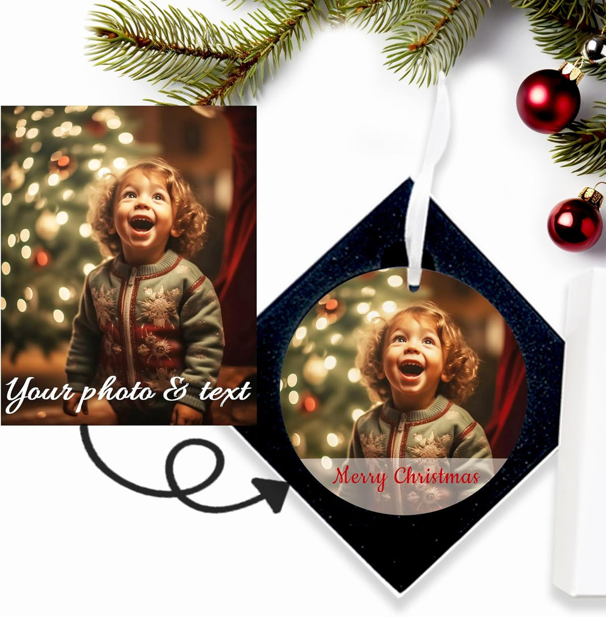 Custom Photo Christmas Ornament 2025 – Personalized Picture & Text Christmas Keepsake, Unique Gift