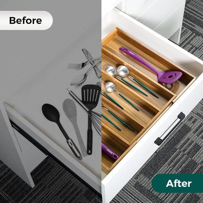 Utoplike Acacia Kitchen Drawer Organizer Expandable, Large Utensils and Cutlery Tray, Adjustable