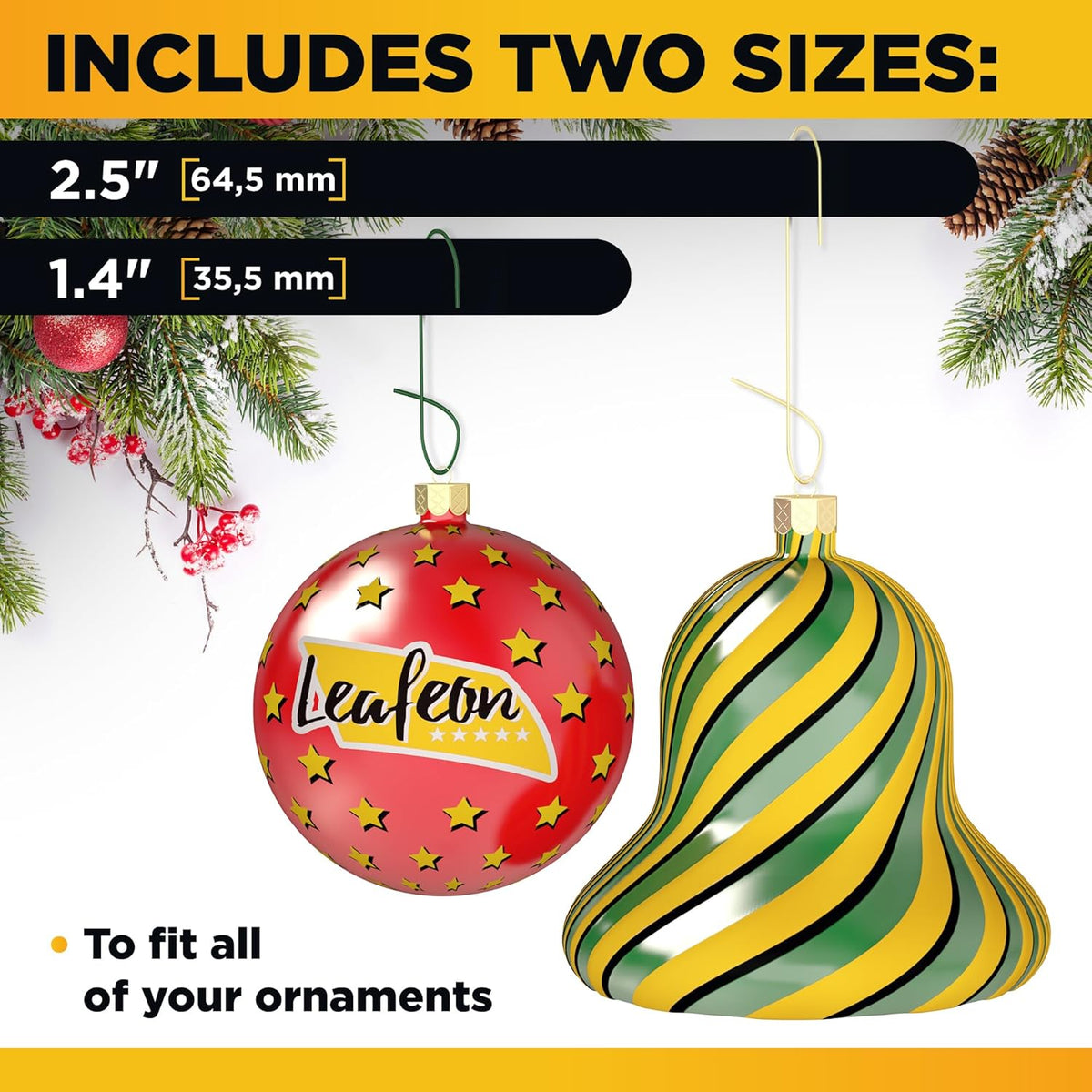 Leafeon 300 Pack Christmas Ornament Hooks - Gold Green Silver Ornament Hanger for Christmas