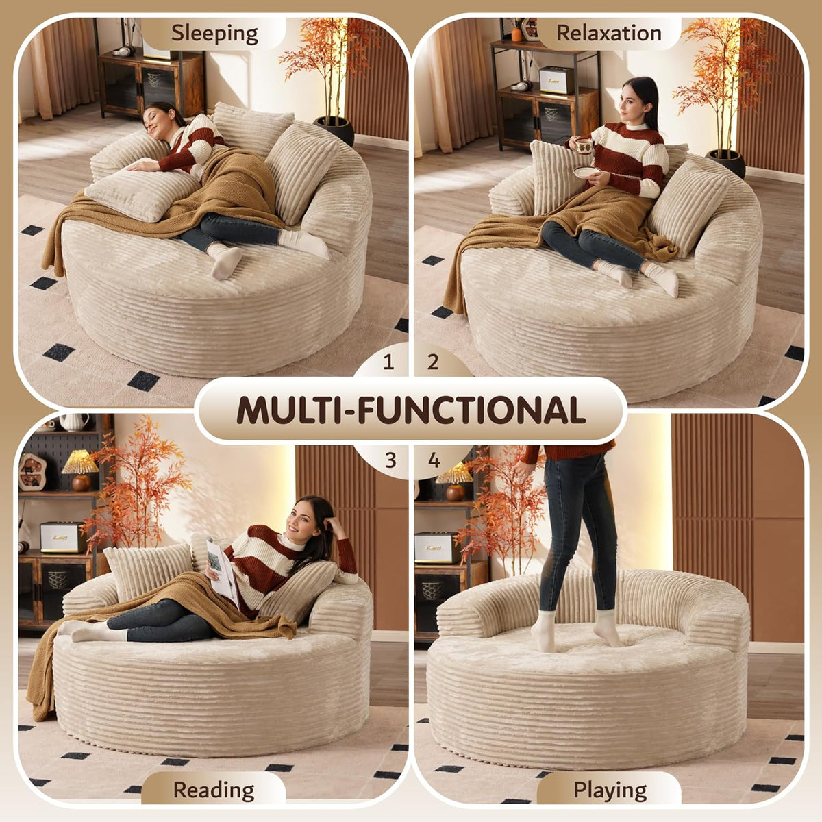ovios 58" Oversized Round Chair Lounge Chaise Indoor, No Assembly Required, Cloud Large Circle