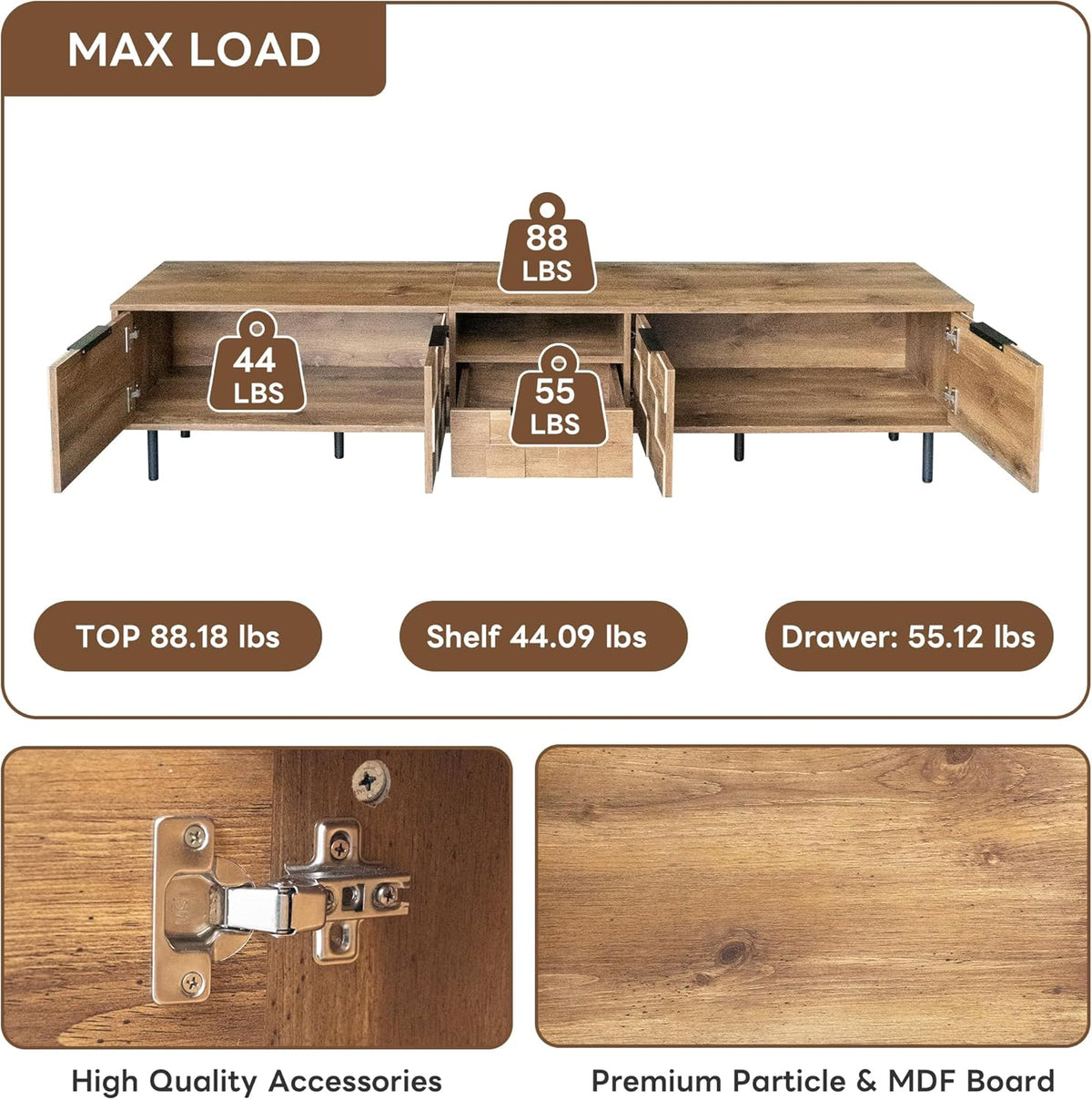 Modern TV Stand for TVs up to 85", Mid-Century Media Console with Checkered Cabinet Doors, Storage