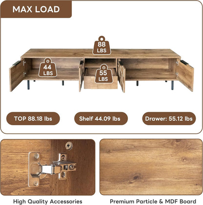 Modern TV Stand for TVs up to 85", Mid-Century Media Console with Checkered Cabinet Doors, Storage