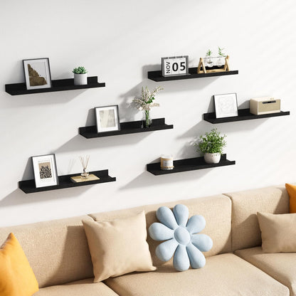 upsimples Floating Shelves for Wall, Wall Shelves for Decor Storage Set of 6, Wall Mounted Wood