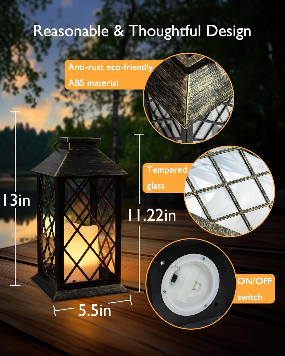 Homemory Solar Lanterns Outdoor Waterproof Hanging with Flickering Flameless Candles, 2 Pack Garden