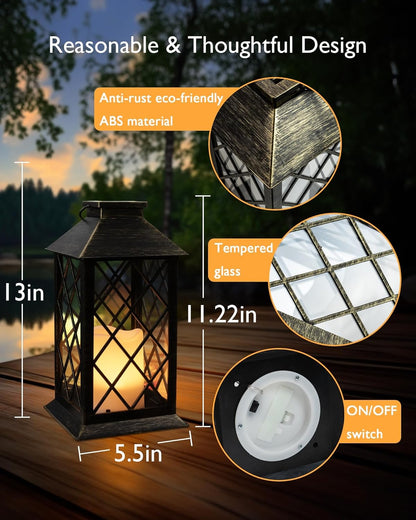Homemory Solar Lanterns Outdoor Waterproof Hanging with Flickering Flameless Candles, 2 Pack Garden