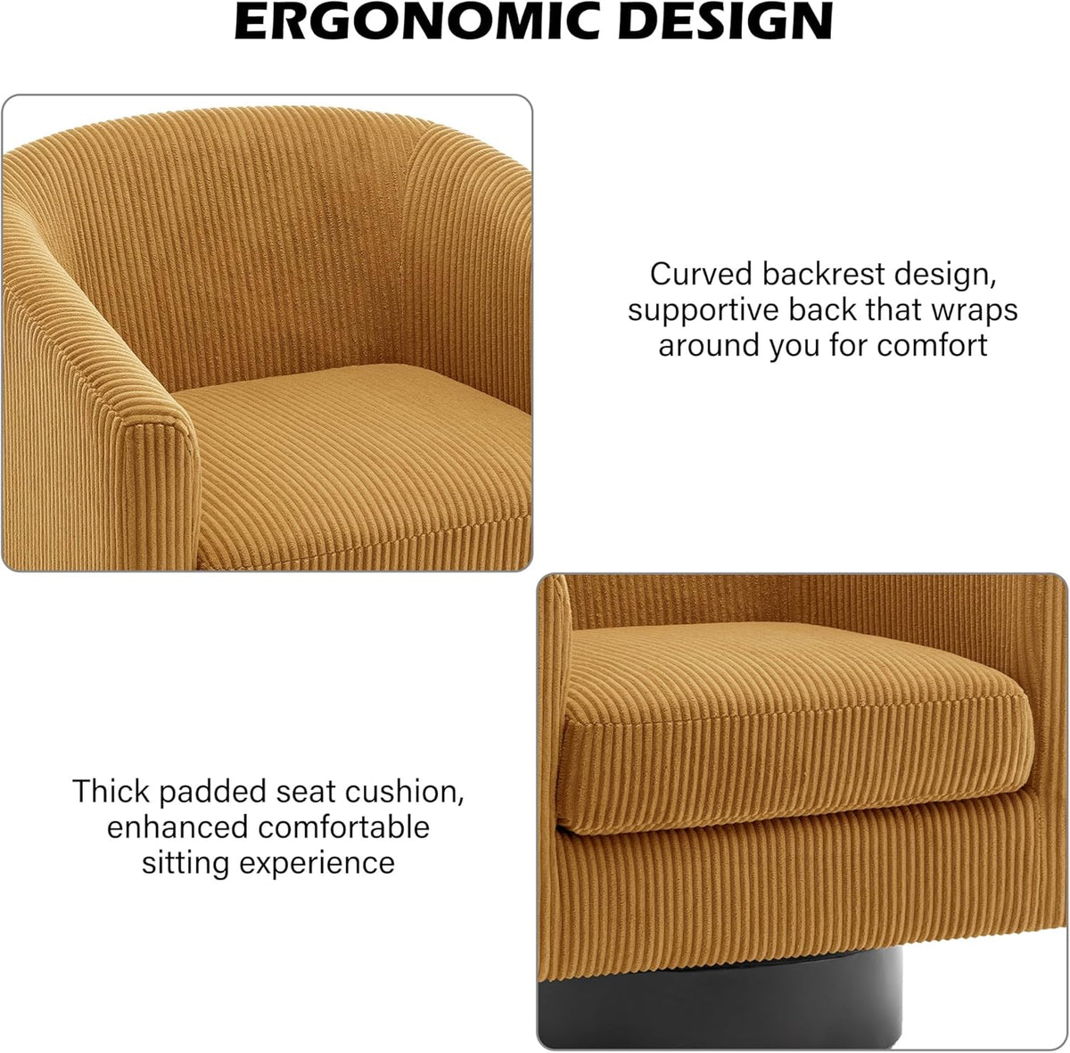 Swivel Barrel Accent Chair, Modern Round Corduroy Fabric Arm Chair for Living Room, Bedroom, Comfy