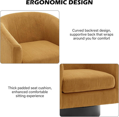 Swivel Barrel Accent Chair, Modern Round Corduroy Fabric Arm Chair for Living Room, Bedroom, Comfy