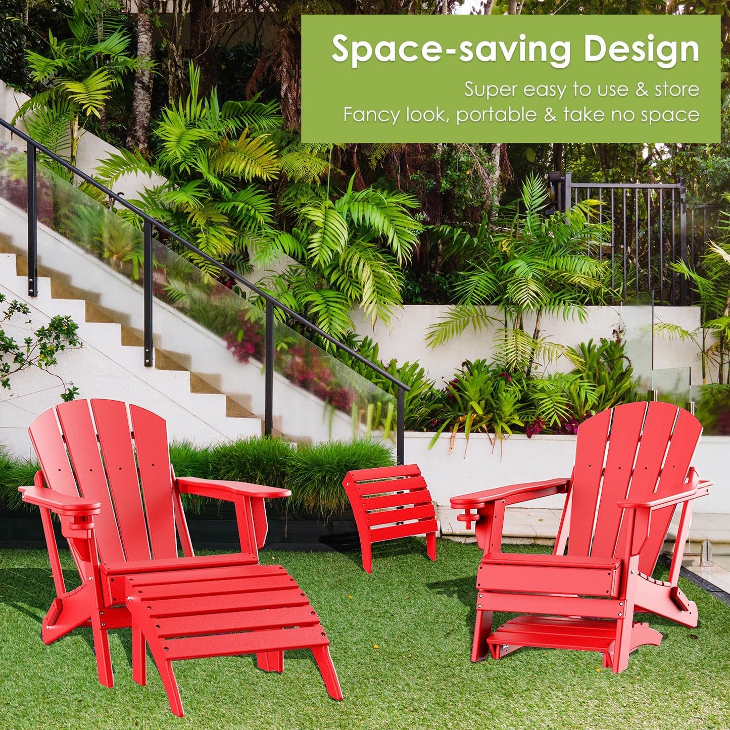 GREENVINES Adirondack-Ottoman | Set of 2 | HDPE Plastic | Outdoor Footrest | All Weather | Foot