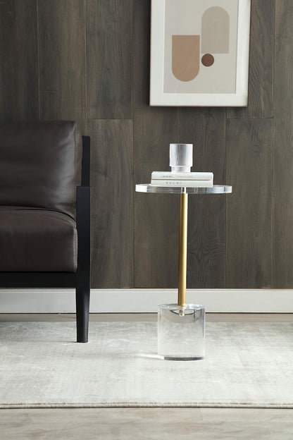 Clear Acrylic End Table,Side Table,Brushed Brass Metal,Round,for Office, Living Room and