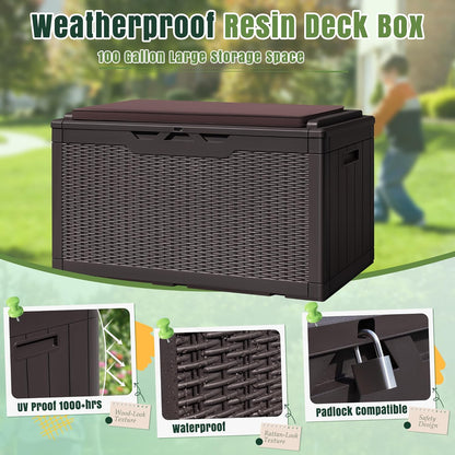 Greesum 100 Gallon Resin Deck Box Large Outdoor Storage with Cushions for Patio Furniture, Garden