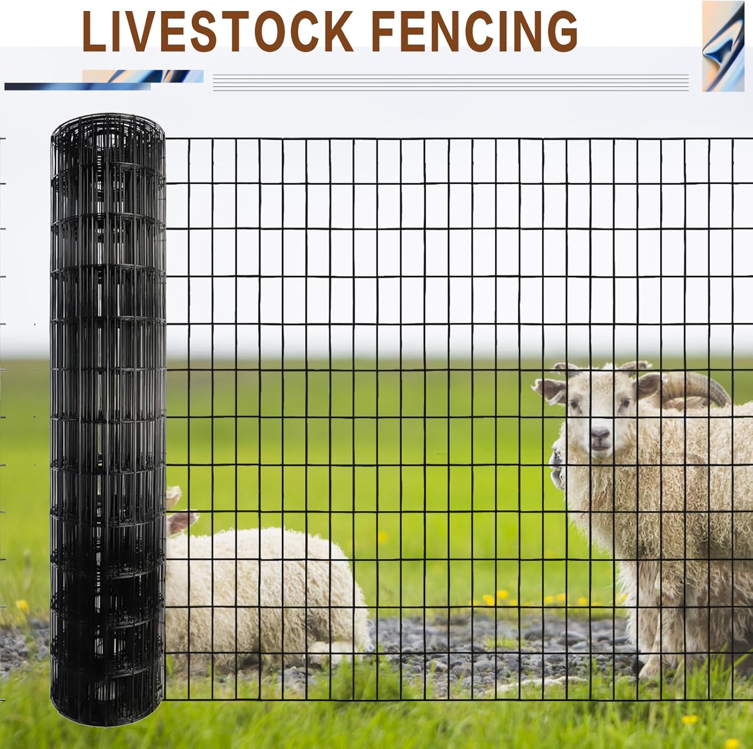 Tongmo 3 ft x 100 ft Black PVC Coated Welded Wire Fence, 16GA Garden Chicken Wire Fence Roll, Mesh