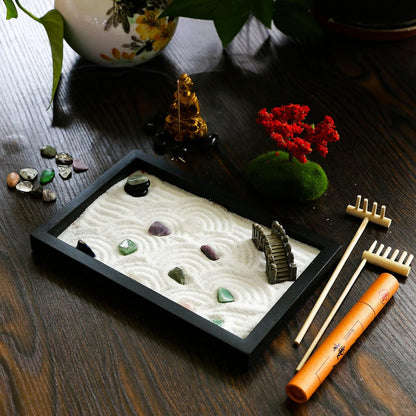 Mini Meditation Zen Garden Kit - Japanese Tabletop Rock Sand Chakra Buddha Garden Home Office Desk