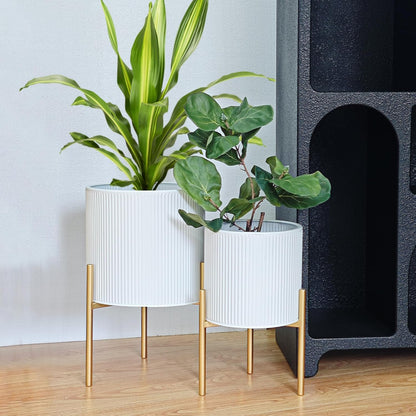 ARNIS Modern Planter Pots, Set of 2 Round Large Planters with Stand, Decorative Floor Planters
