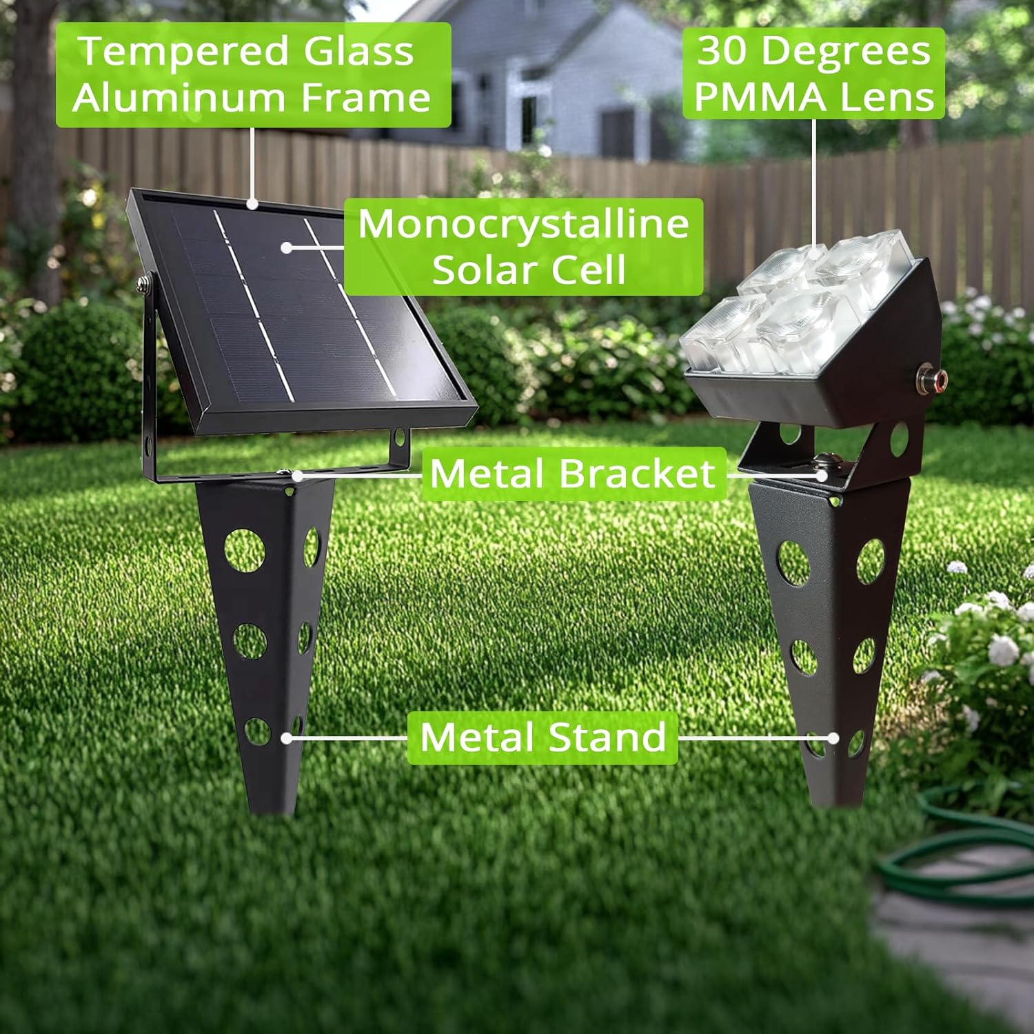 Solar Spotlights Outdoor Waterproof IP65 Landscape Spot Lights with Metal Stake 42ft Cable 3-in-1