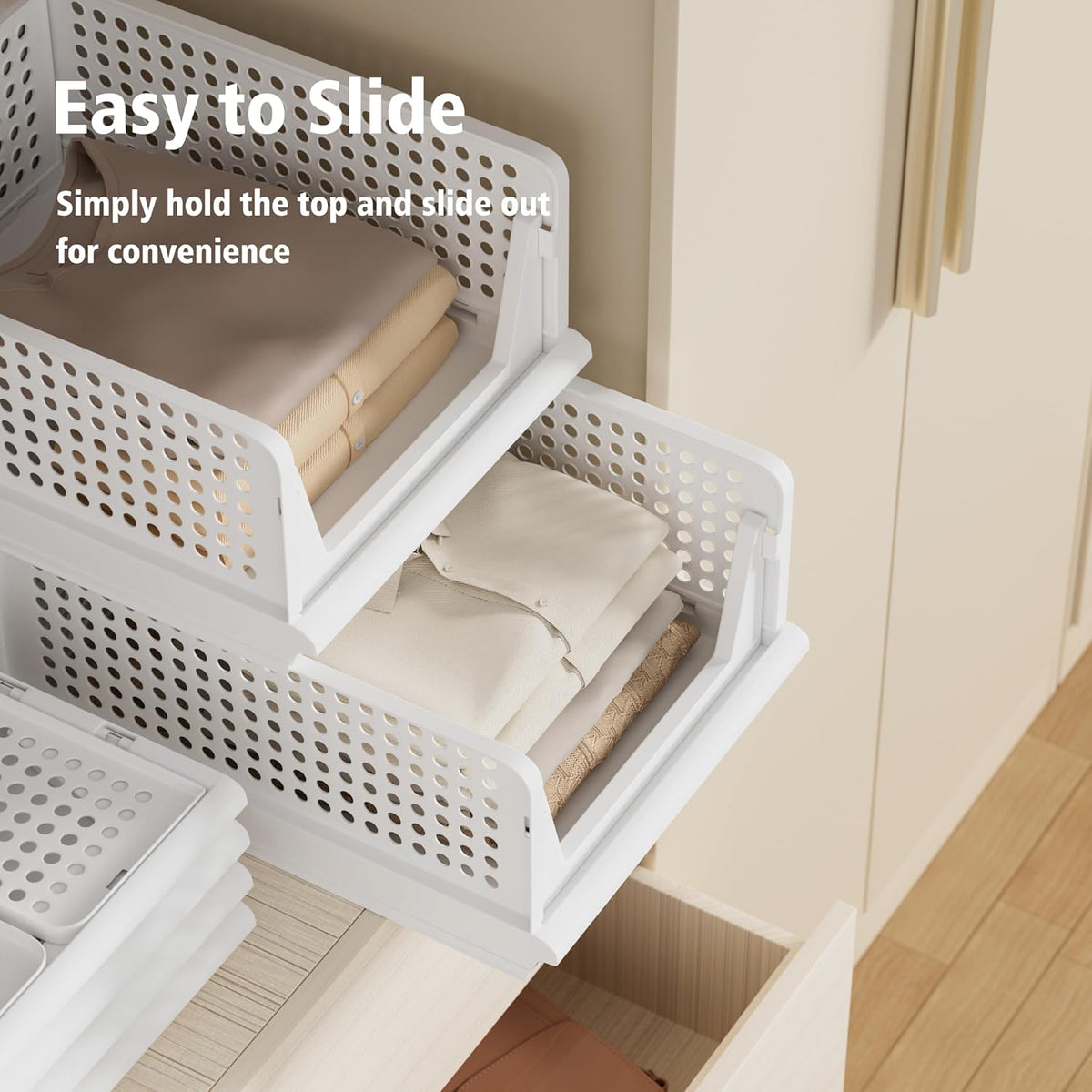 5 Pack Stackable Plastic Storage Basket Closet Organizer Bin Foldable Clothes Organizer Storage