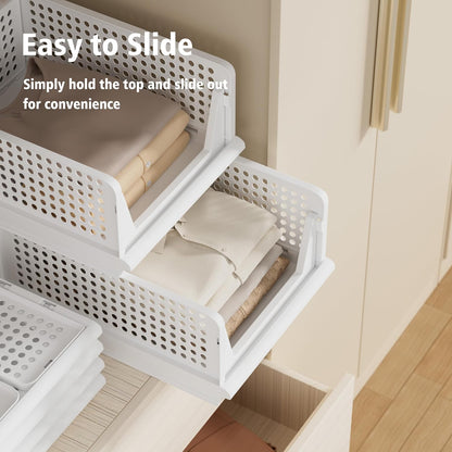5 Pack Stackable Plastic Storage Basket Closet Organizer Bin Foldable Clothes Organizer Storage