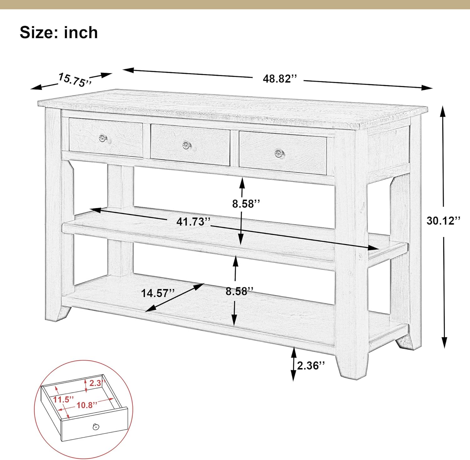 Farmhouse Wood Entryway Console Table 48-Inch Modern Sofa Entry Table with Drawers and Storage