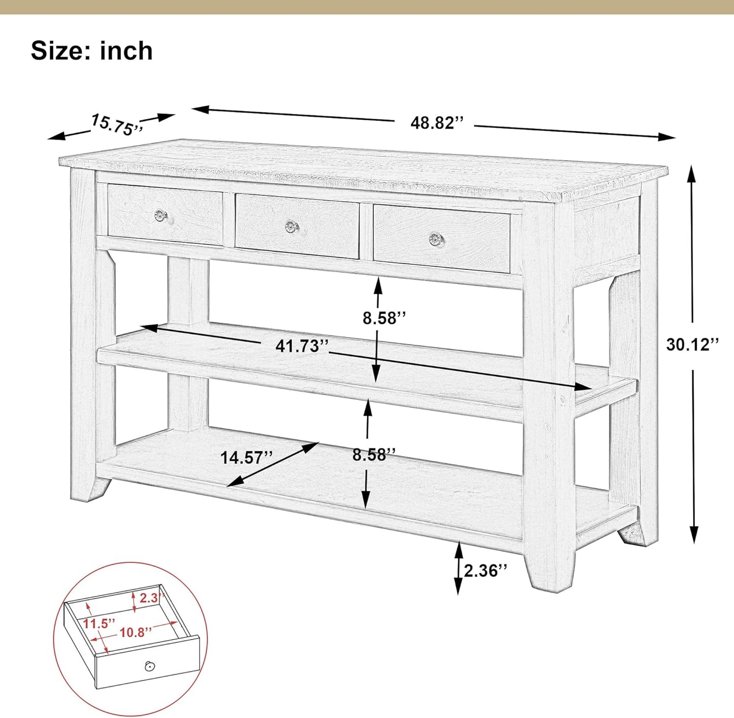Farmhouse Wood Entryway Console Table 48-Inch Modern Sofa Entry Table with Drawers and Storage