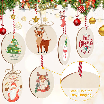 Philorn 50pcs Wooden Ornaments for Crafts 3.5" Unfinished DIY Wooden Christmas Ornaments