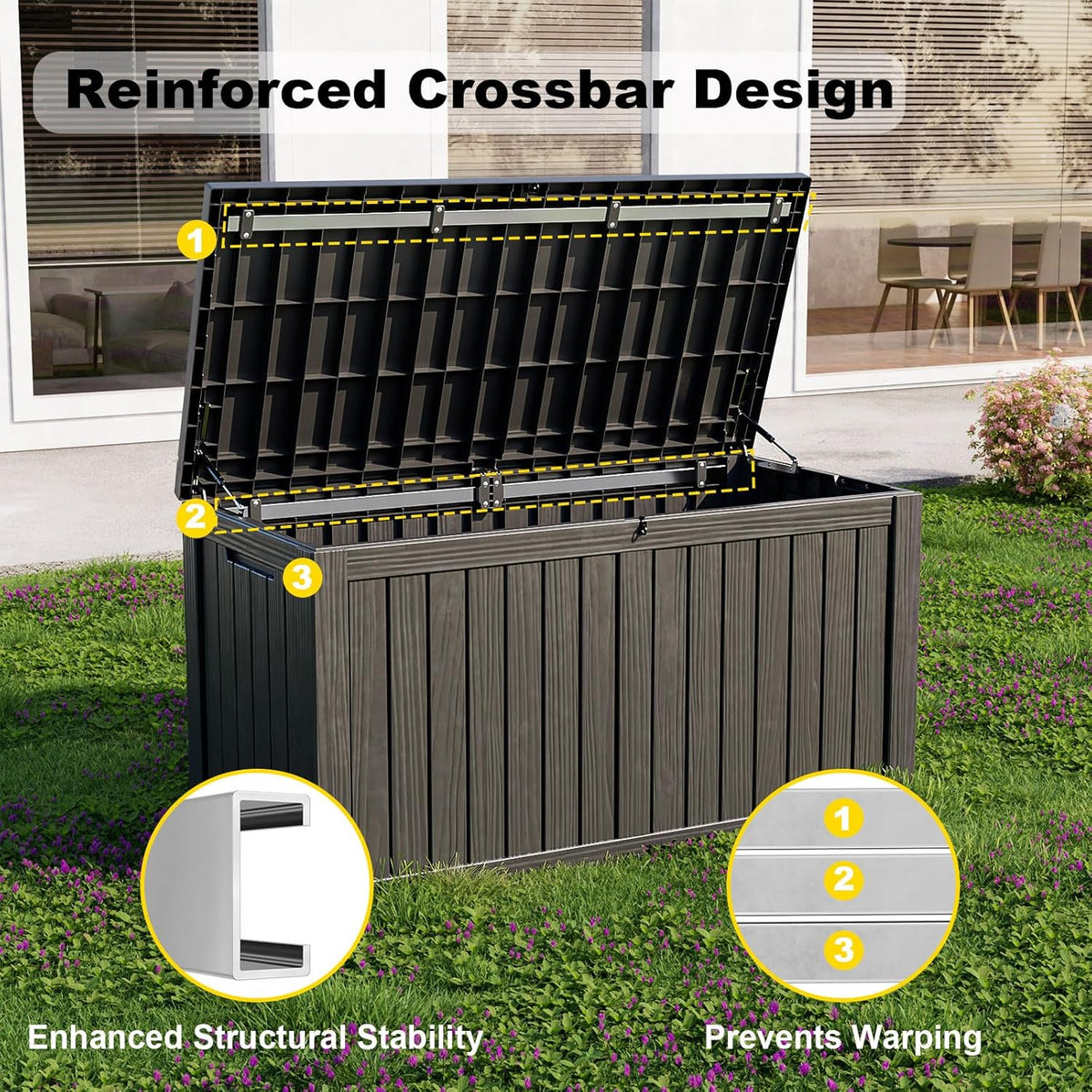 150 Gallon Outdoor Deck Box,Storage Lockable Waterproof Patio Furniture,Garden Tools,Cushions,Pool