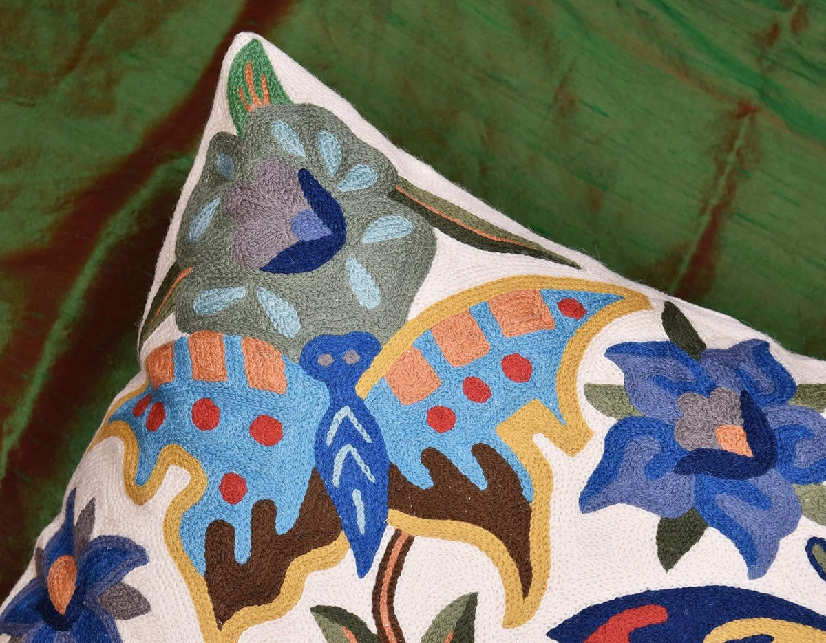 Butterfly Floral Decorative Pillow Cover Moth Botanical Flower Pillowcase Couch Hand Embroidered