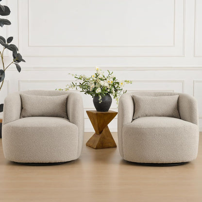 KINWELL 34" Wide Sherpa Swivel Barrel Chairs Set of 2, No Assembly Round Boucle Upholstered Accent