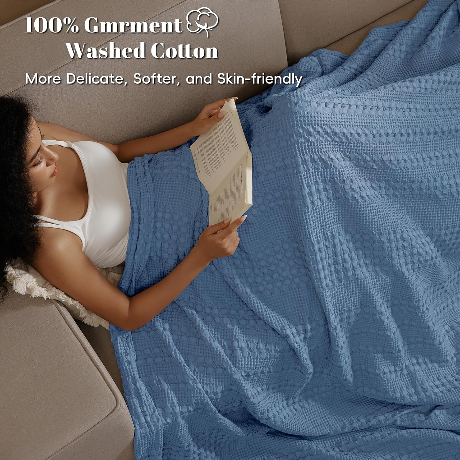 PHF 100% Cotton Waffle Weave Blanket King Size, Soft Lightweight Breathable Cozy Summer Blankets