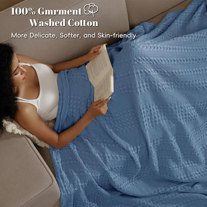 PHF 100% Cotton Waffle Weave Blanket Twin Size, Soft Lightweight Breathable Cozy Summer Blankets