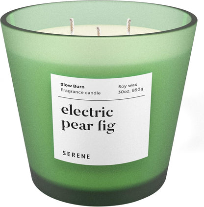 Hidden Label Large Scented Candle, Electric Pear Fig, 30oz 3 Wick Huge Candle, Serene Collection
