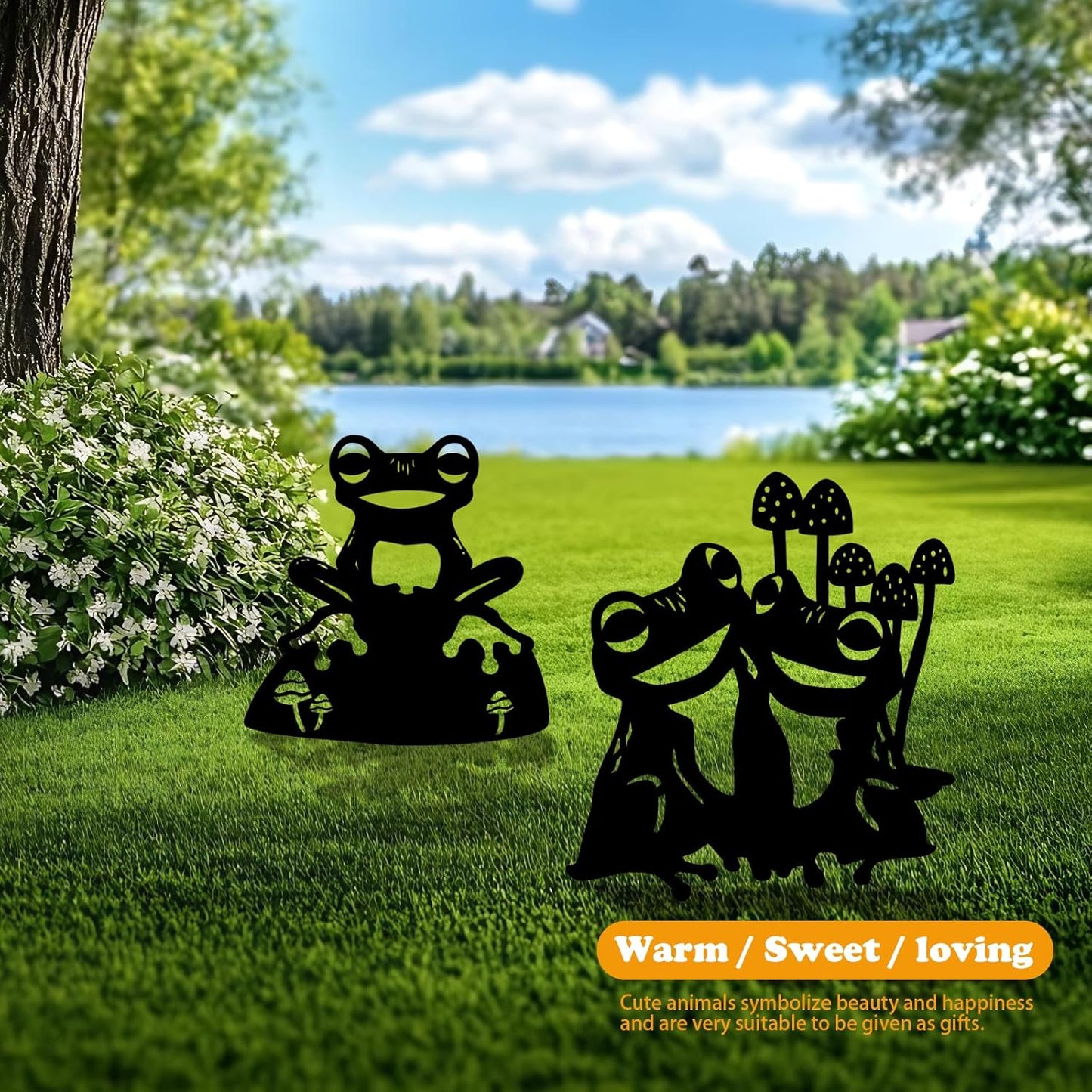 3 Pack Frog Metal Garden Decorative Stakes, Weather Proof Silhouette Statues for Yard