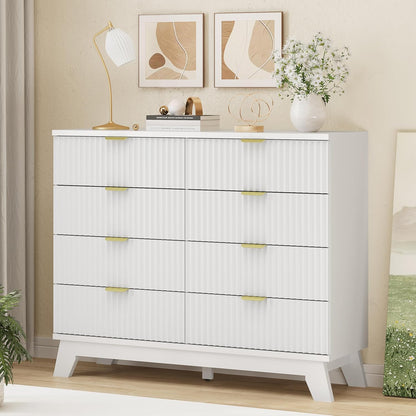Fluted Dresser for Bedroom with 8 Drawers, 48" Wide Modern Chest of Drawers with Metal Handle