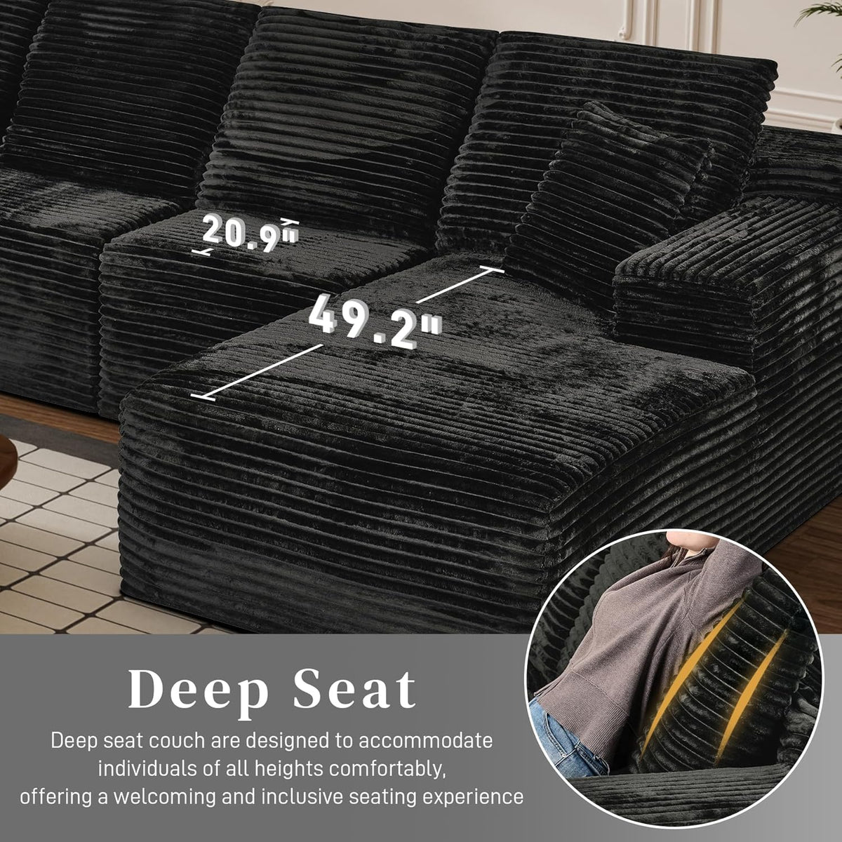 Modular Sectional Sofa Cloud Sectional Couch, 135" Comfy Fluffy L Shaped Black Couches for Living