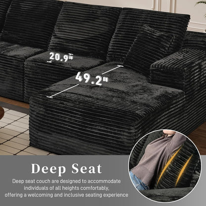 Modular Sectional Sofa Cloud Sectional Couch, 135" Comfy Fluffy L Shaped Black Couches for Living