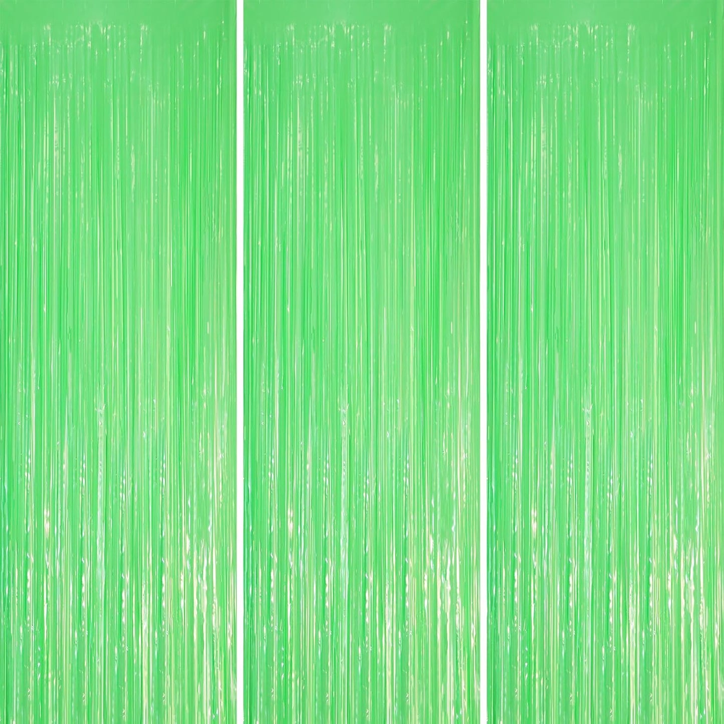 3 Pack 3.3 x 8.2 ft Pastel Green Foil Fringe Backdrop Curtains, Tinsel Streamers Party Decorations