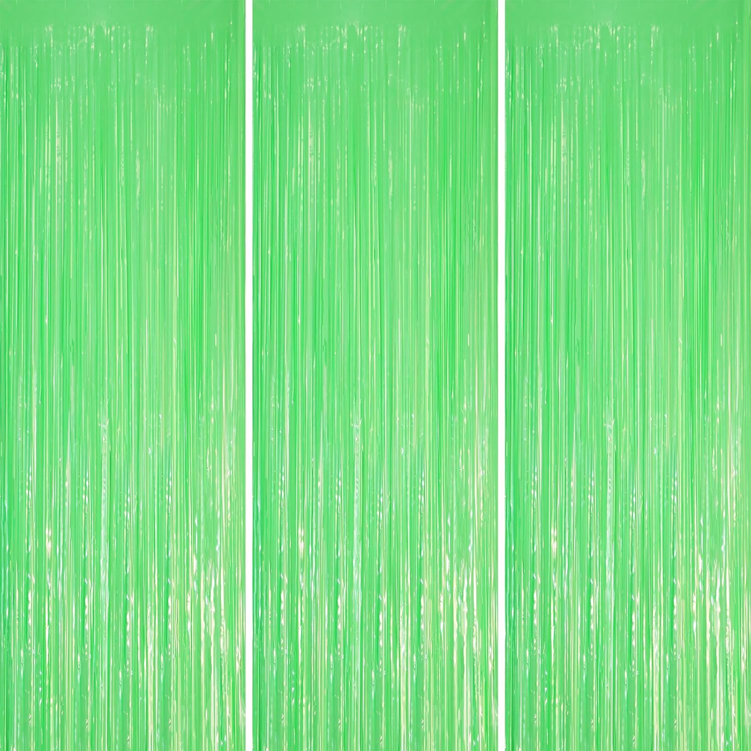 3 Pack 3.3 x 8.2 ft Pastel Green Foil Fringe Backdrop Curtains, Tinsel Streamers Party Decorations