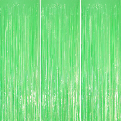 3 Pack 3.3 x 8.2 ft Pastel Green Foil Fringe Backdrop Curtains, Tinsel Streamers Party Decorations