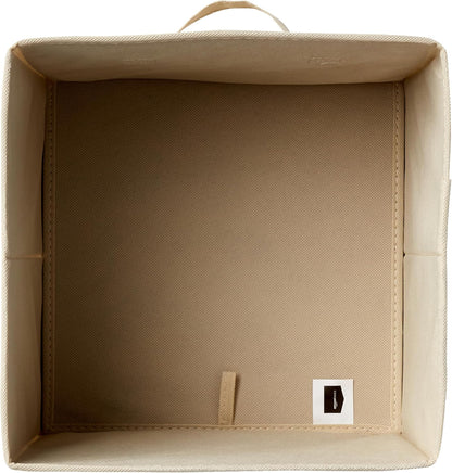 Amazon Basics Collapsible Fabric Storage Cube Bins Organizer with Handles, Sturdy, Beige