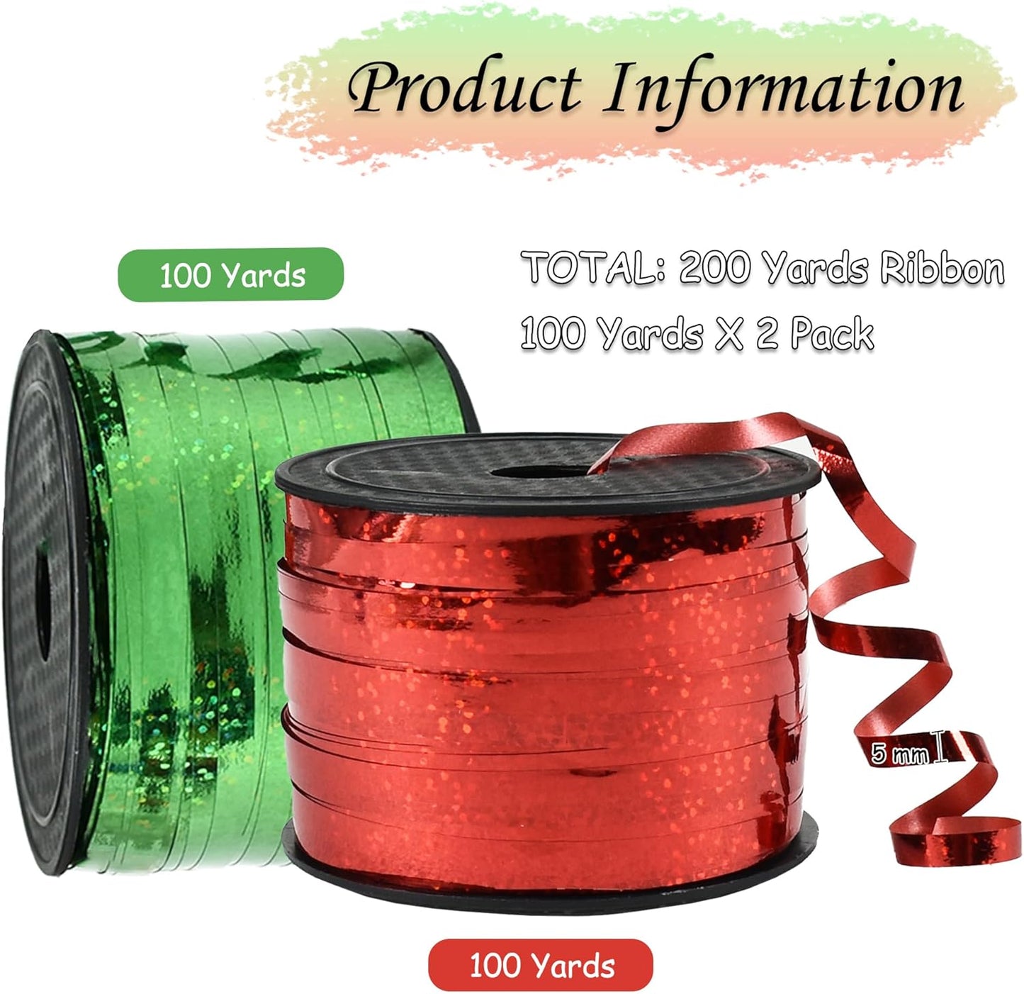 BEISHIDA 2 Pack Christmas Curling Ribbons Red and Green Balloon String Ribbons for Gift Warppping