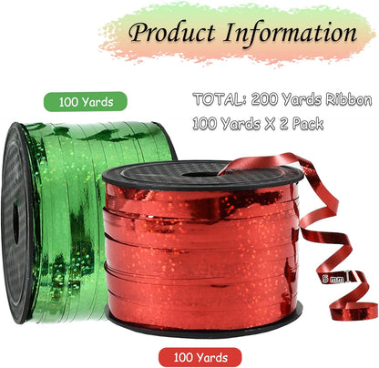 BEISHIDA 2 Pack Christmas Curling Ribbons Red and Green Balloon String Ribbons for Gift Warppping