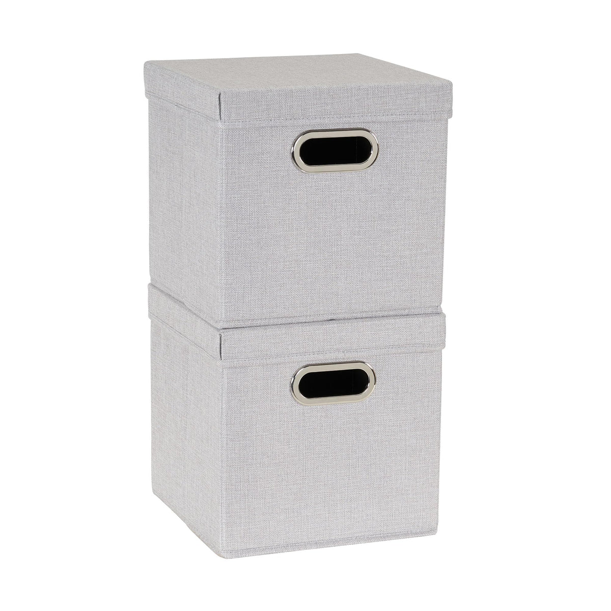 Household Essentials 804-1 Café Cube Bin Storage Set with Lids and Handles | 2 Pack | Silver Linen