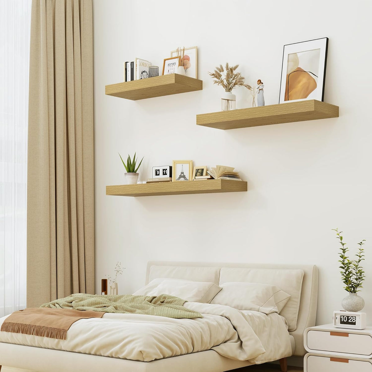 12" Deep Oak Floating Shelves,Over Toilet Long Wall Mounted Modern Farmhouse 36 inches,Wall Shelves