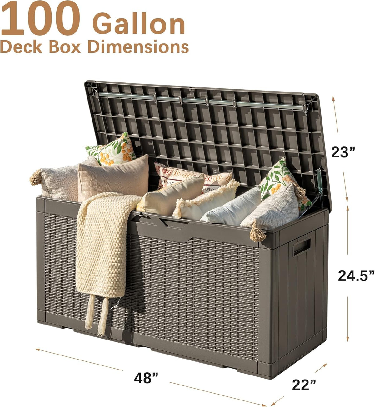 Devoko 97 Gallon Deck Box, Waterproof Resin Outdoor Storage Box for Outside and Patio, Large