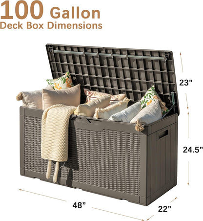 Devoko 97 Gallon Deck Box, Waterproof Resin Outdoor Storage Box for Outside and Patio, Large