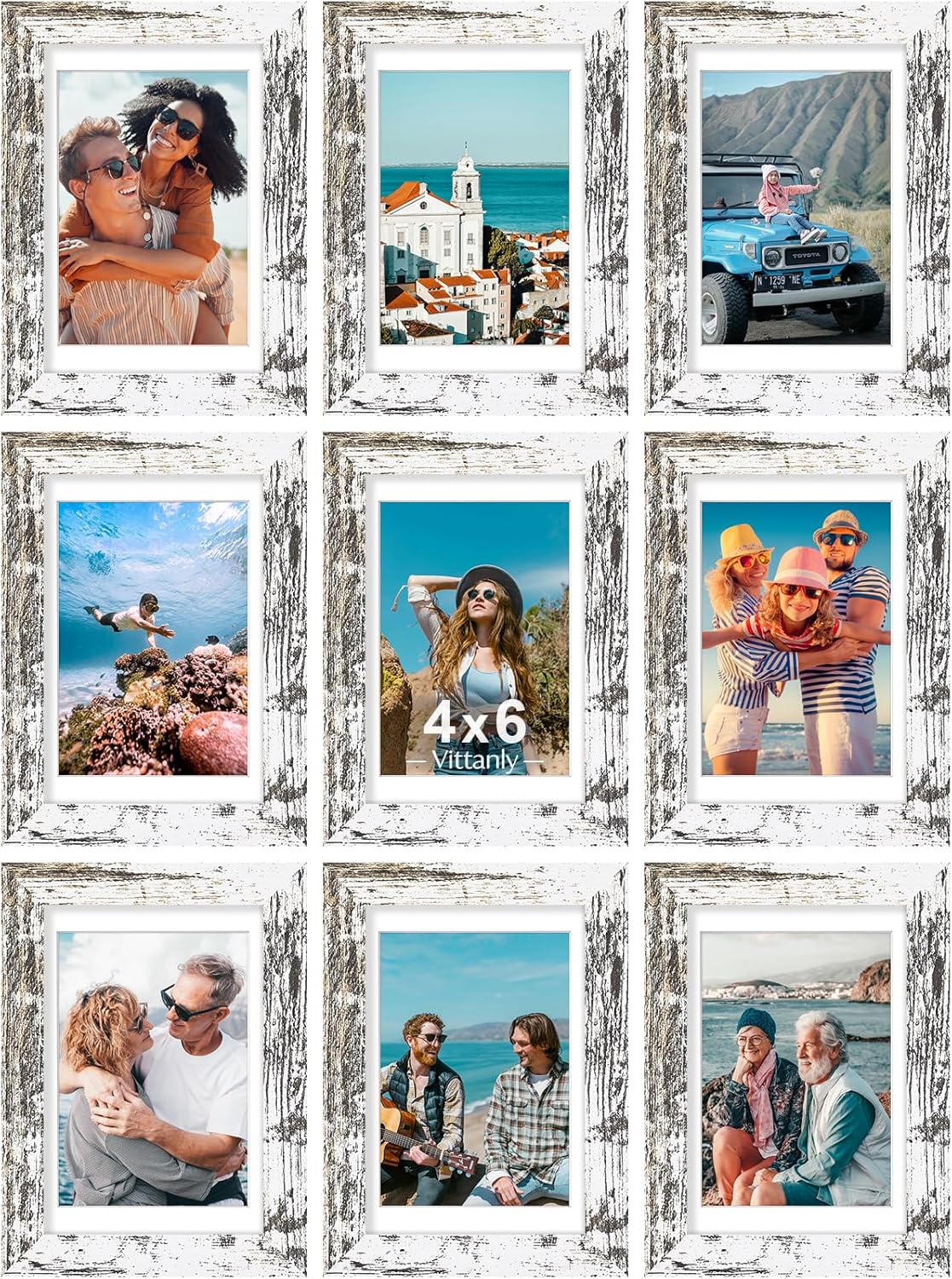 Vittanly 4x6 Picture Frames Set of 9, Shatter Resistant Plexiglass, Display 3.5x5 Pictures with Mat