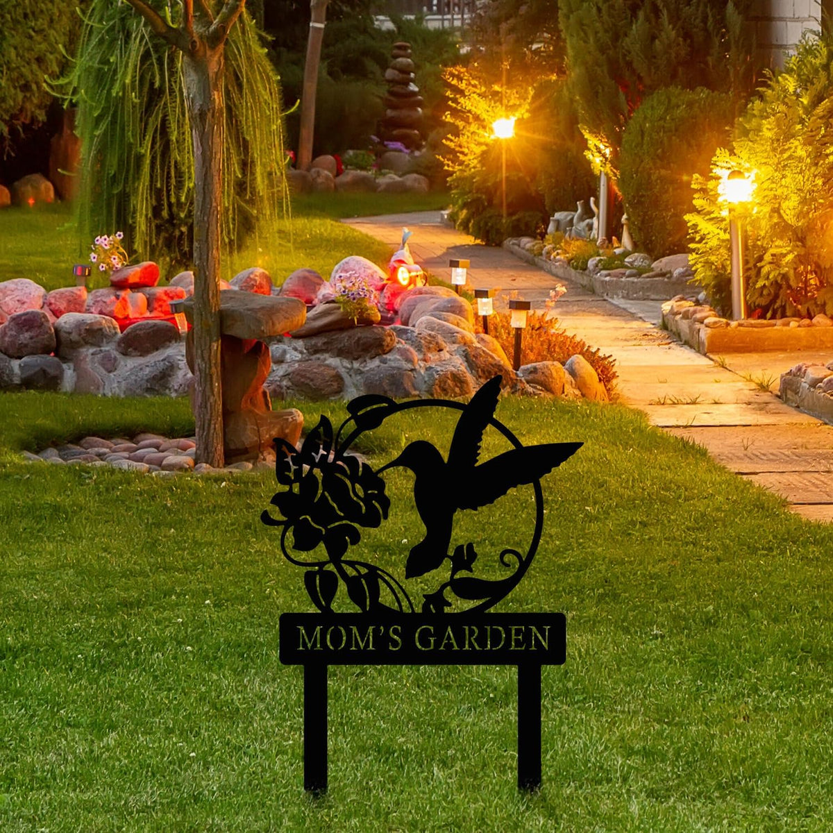 Personalized Metal Sign with Stake, Custom Hummingbird Garden Sign for Outdoor, Patio, Farmhouse