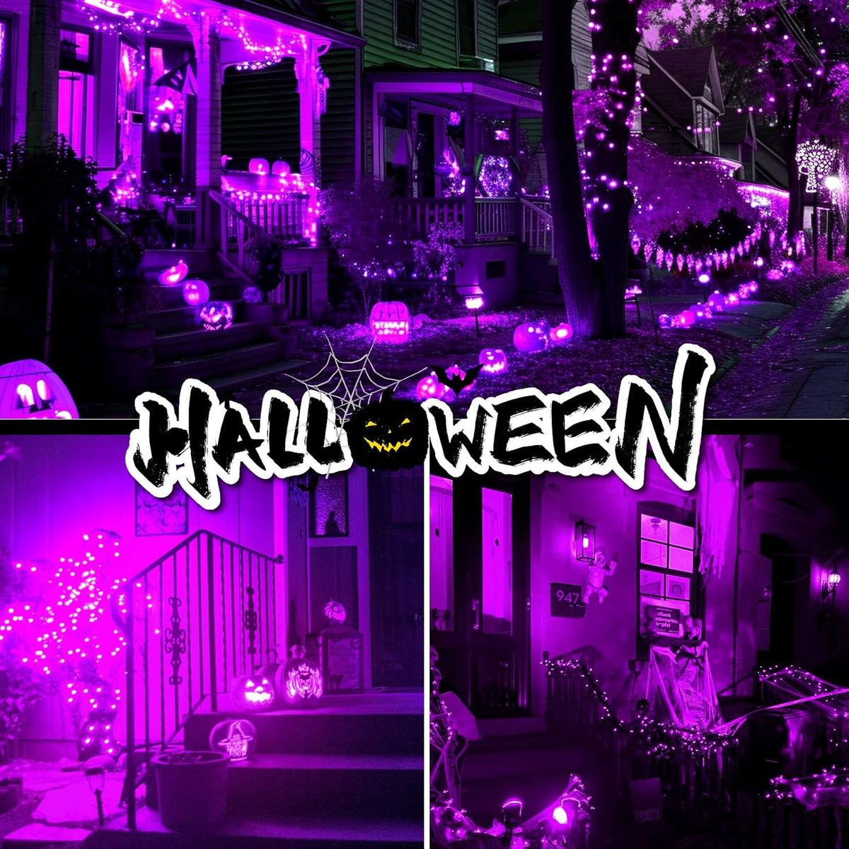 4 Pack Solar String Lights Outdoor - 320LED 132FT Halloween Solar Fairy Lights Outside Waterproof