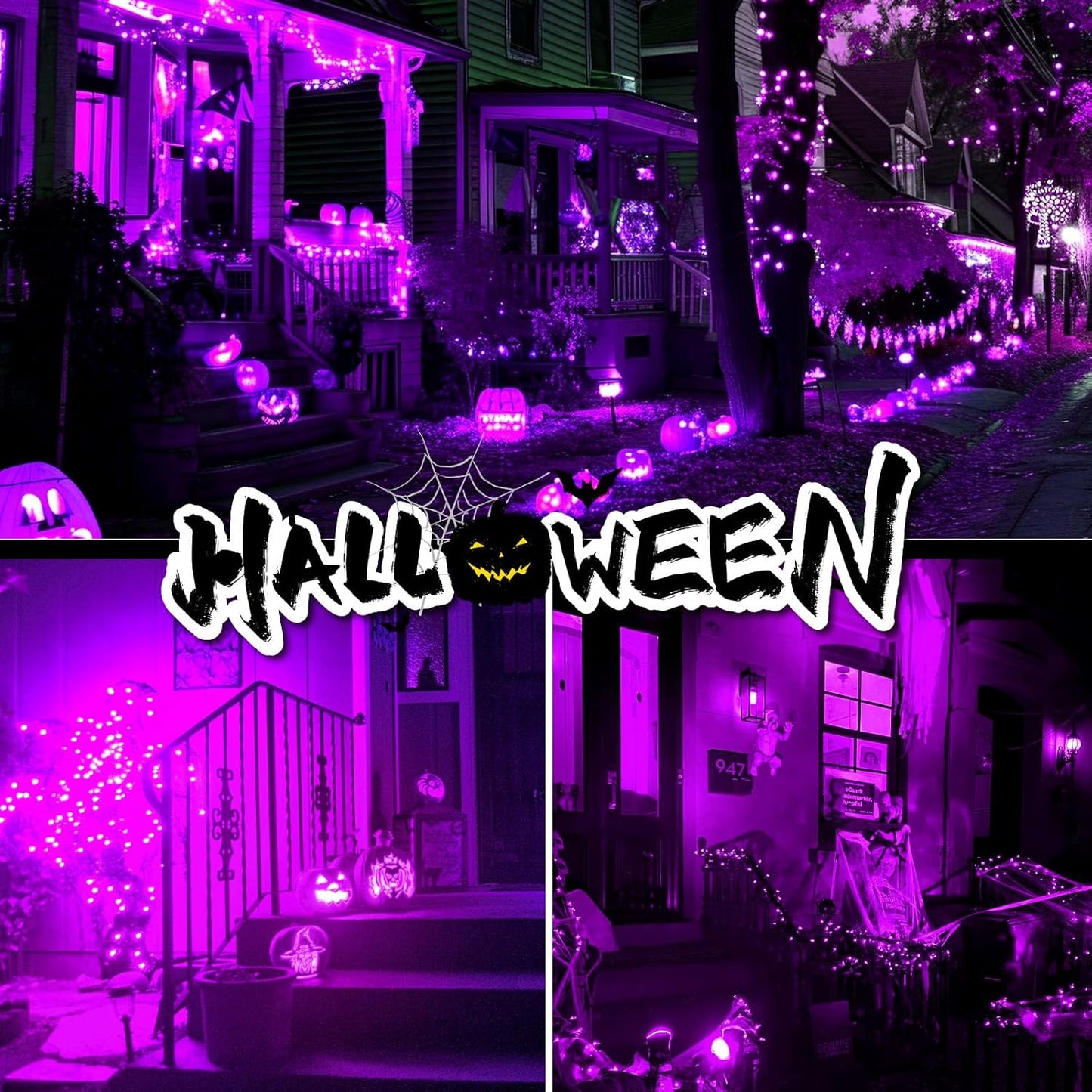 2 Pack Solar String Lights Outdoor - 160LED 66FT Halloween Solar Fairy Lights Outside Waterproof, 8