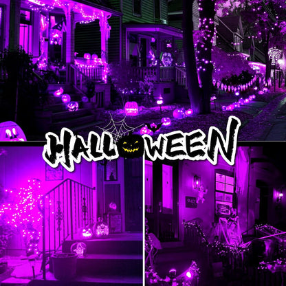 2 Pack Solar String Lights Outdoor - 160LED 66FT Halloween Solar Fairy Lights Outside Waterproof, 8